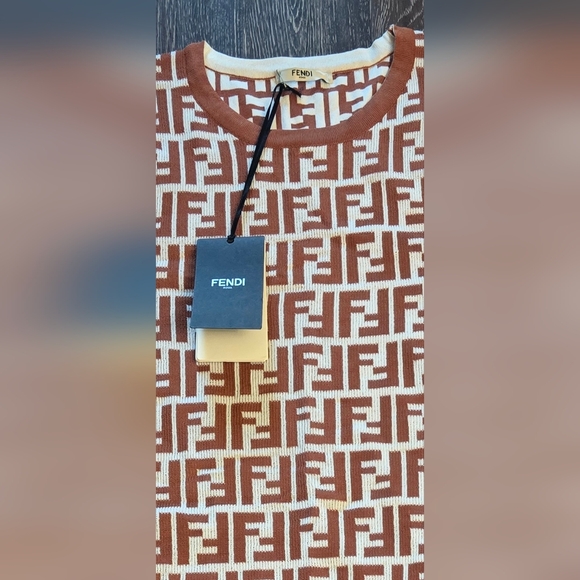 Fendi Brown FF Monogram Midi Dress 100% Authentic Made in Italy Size L - Picture 3 of 10